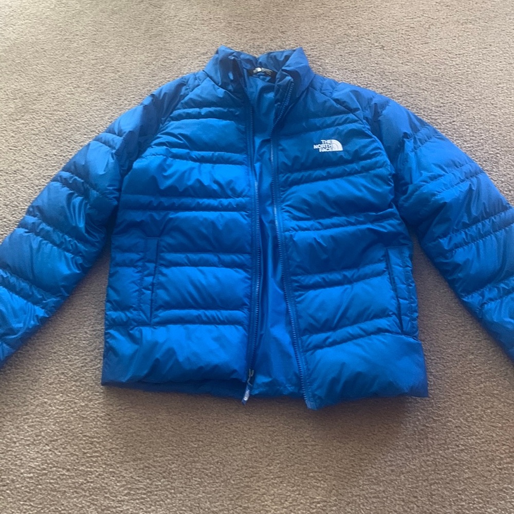 Blue North face puffer coat
